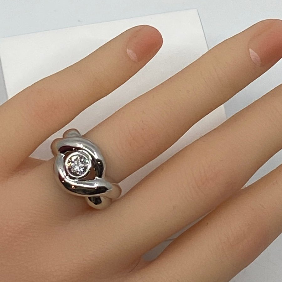 Bague bandeau à anneaux entrelacés en or blanc 18 carats et diamant - Castafiore
