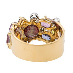 Bague Bandeau en or jaune, grenat, saphirs et diamants - Castafiore