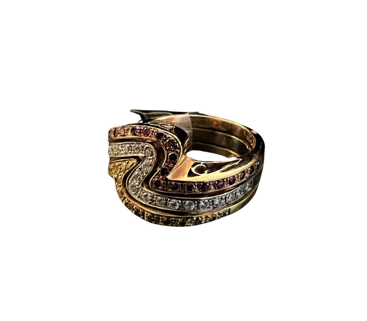 Bague Bandeau trois ors et diamants - Castafiore
