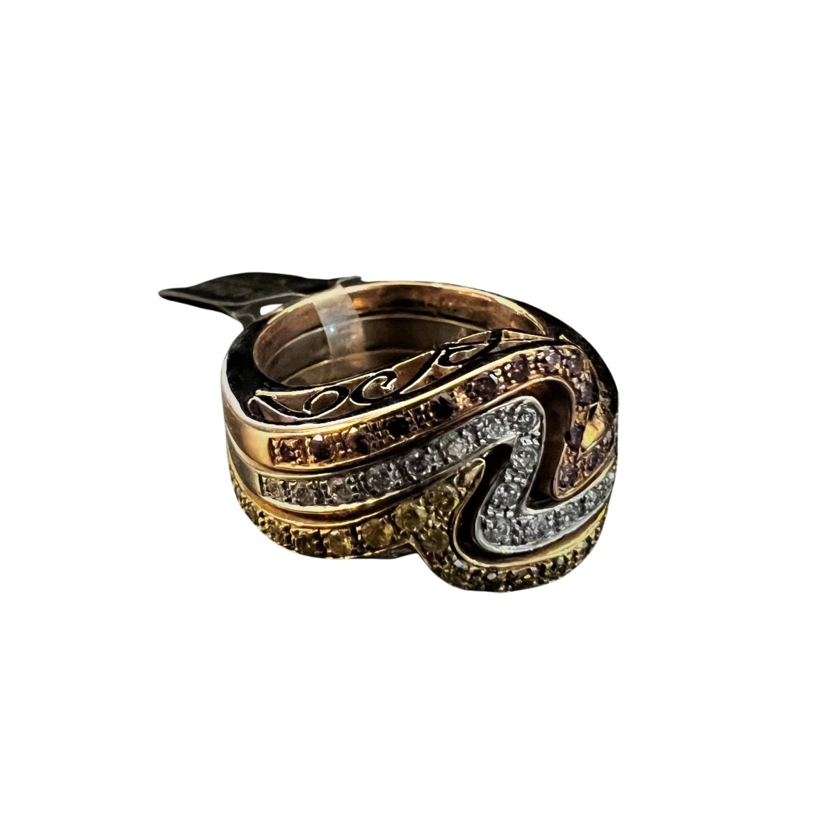 Bague Bandeau trois ors et diamants - Castafiore