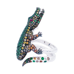 Bague Boucheron Crocodile en or blanc, sertie de diamants et pierres de couleur - Castafiore