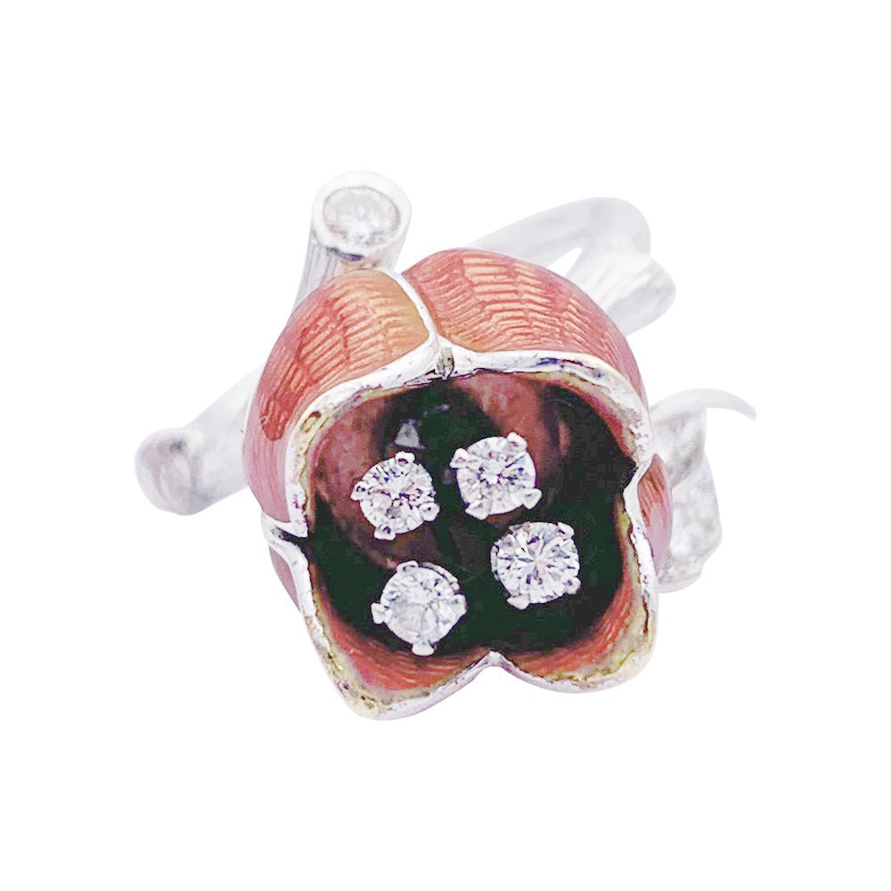 Bague BOUCHERON "Eglantine" en or blanc, platine, émail et diamants - Castafiore