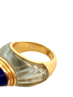Bague BOUCHERON "Jaïpur" en or jaune, cristal de roche et lapis lazuli - Castafiore