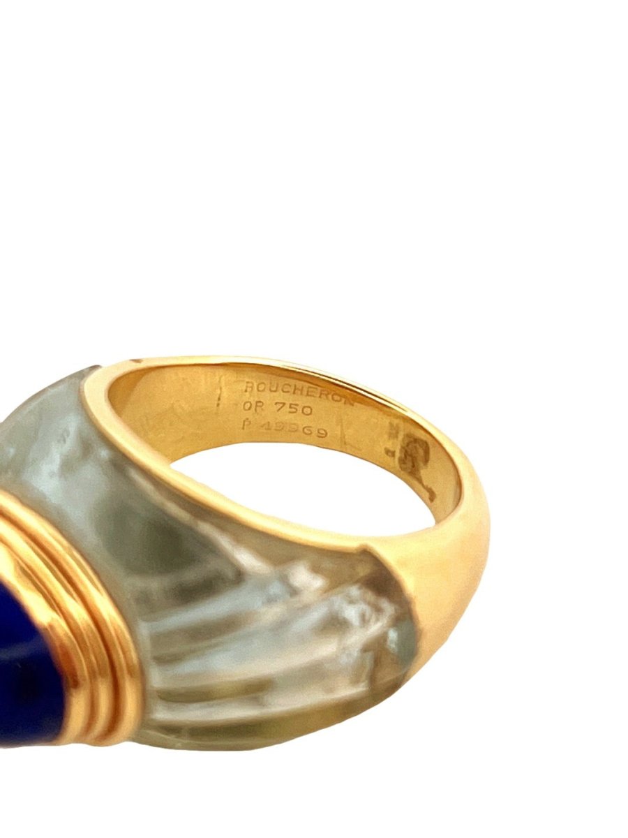 Bague BOUCHERON "Jaïpur" en or jaune, cristal de roche et lapis lazuli - Castafiore