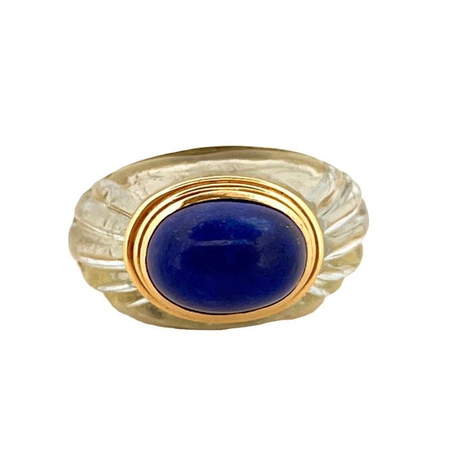 Bague BOUCHERON "Jaïpur" en or jaune, cristal de roche et lapis lazuli - Castafiore