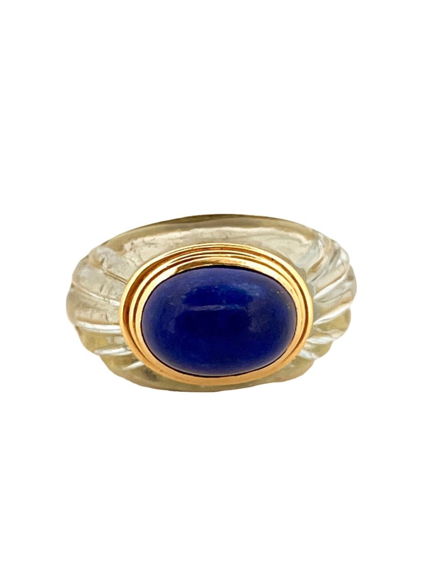 Bague BOUCHERON "Jaïpur" en or jaune, cristal de roche et lapis lazuli - Castafiore