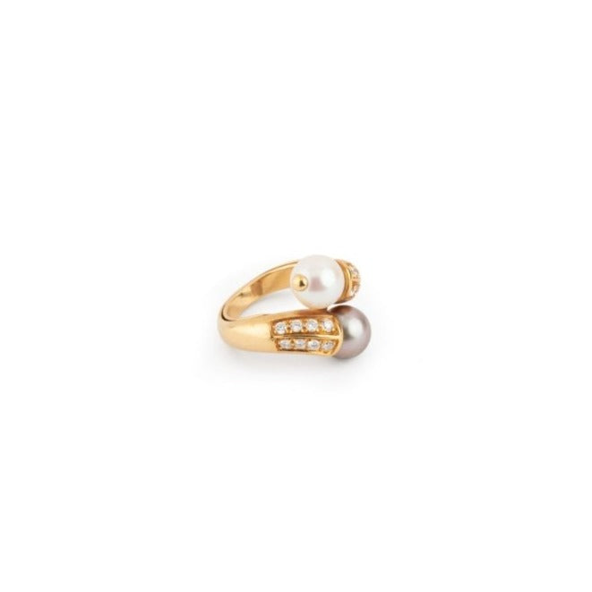 Bague BOUCHERON Toi et Moi en or jaune, perles et diamants - Castafiore