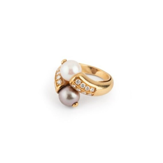 Bague BOUCHERON Toi et Moi en or jaune, perles et diamants - Castafiore