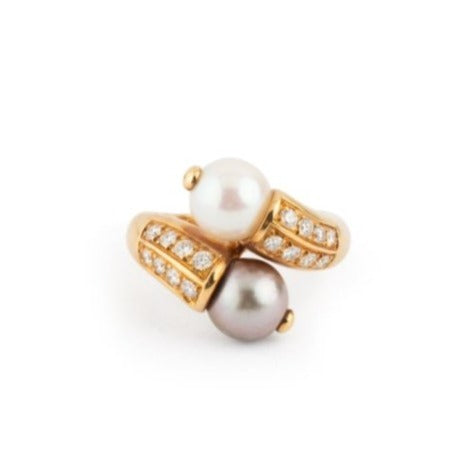 Bague BOUCHERON Toi et Moi en or jaune, perles et diamants - Castafiore