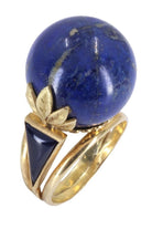 Bague Boule ancienne en or jaune et lapis lazuli - Castafiore