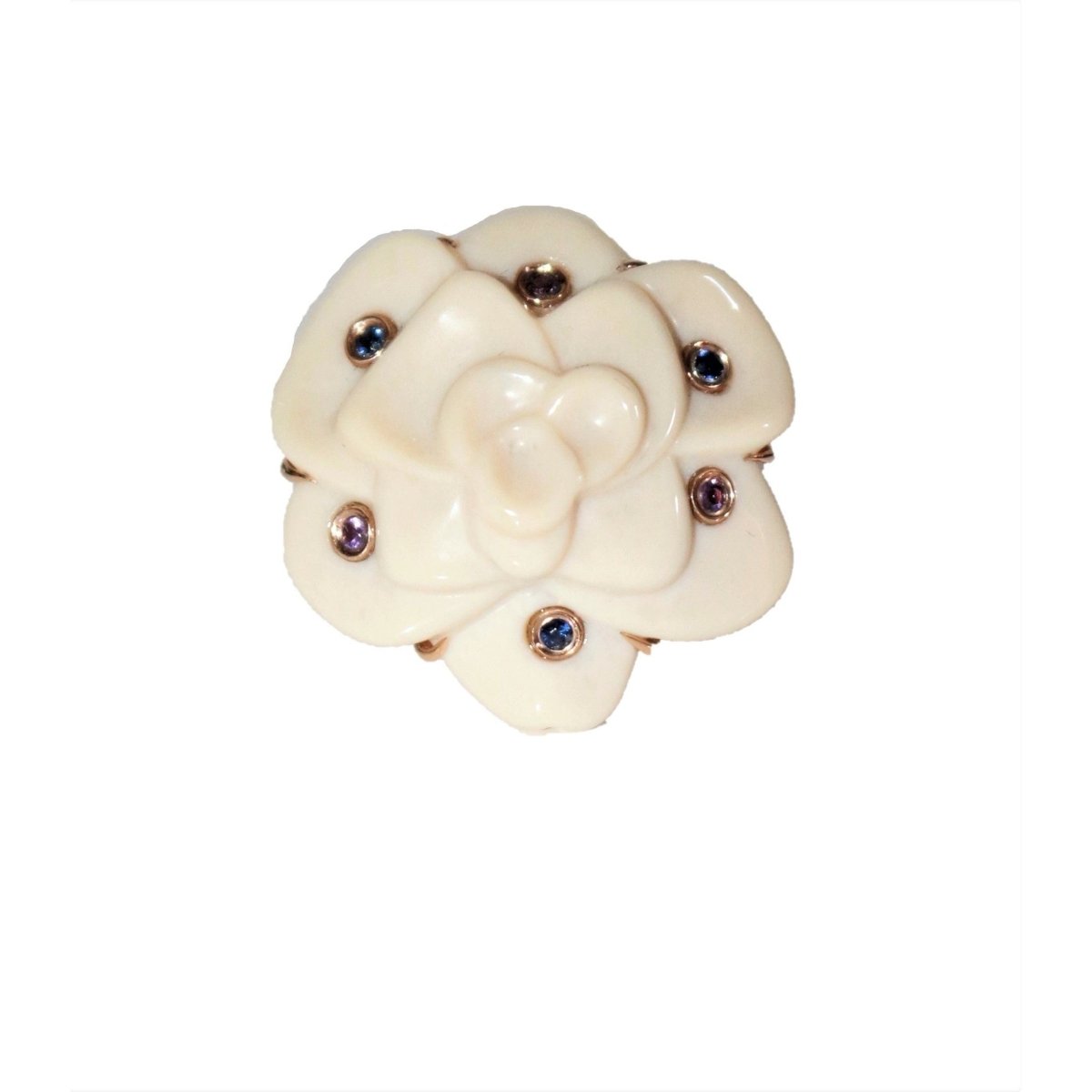 Bague BRANAR Camélia en or rose, saphir, améthystes et opale - Castafiore