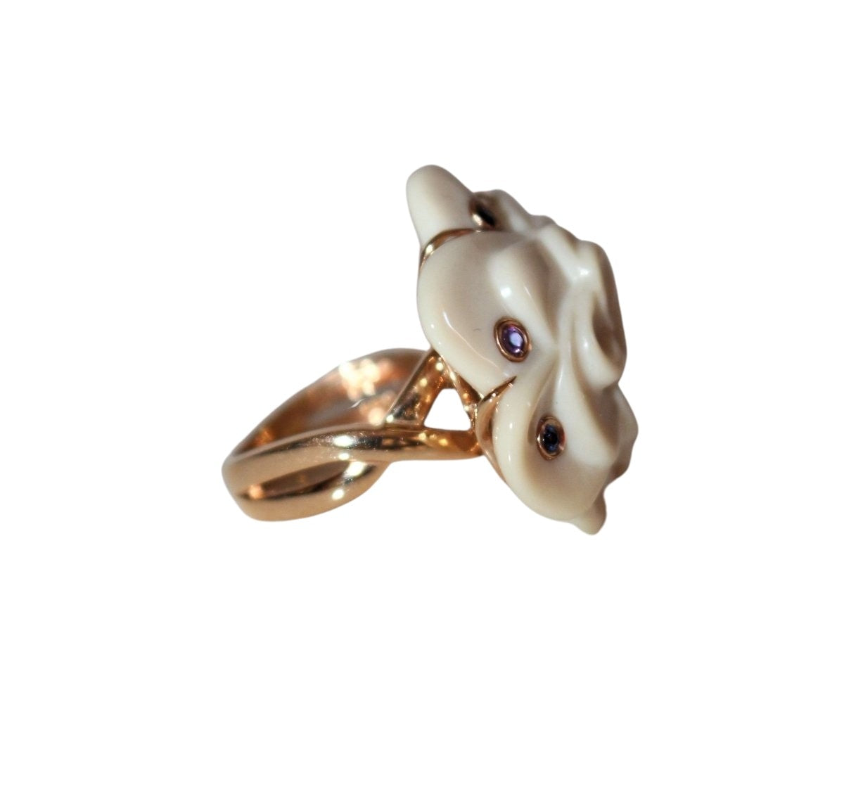 Bague BRANAR Camélia en or rose, saphir, améthystes et opale - Castafiore