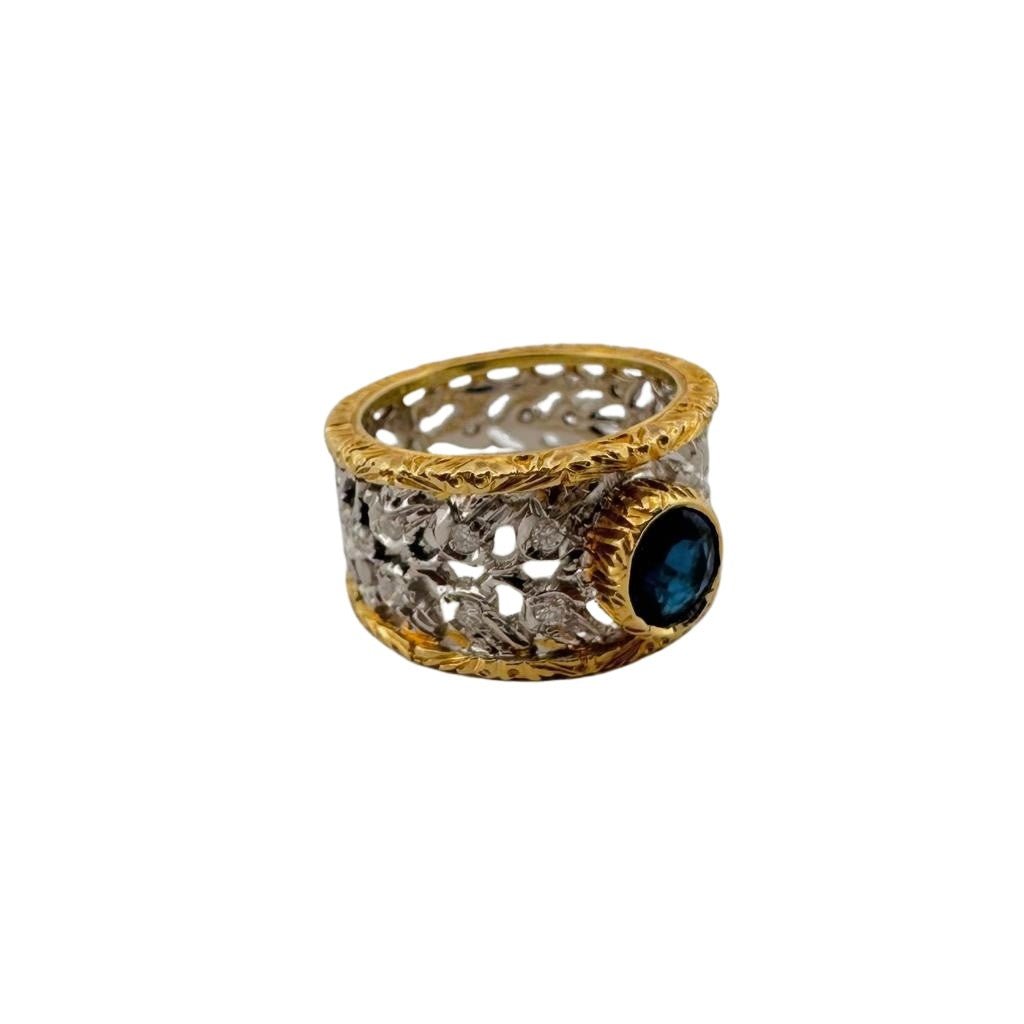 Bague BUCCELATI en or jaune, or blanc et saphir - Castafiore
