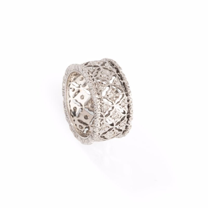 Bague BUCCELLATI "collection Premium Band" or blanc sertie de diamants - Castafiore