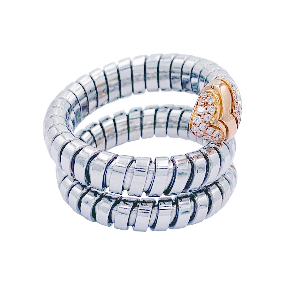 Bague Bulagri, "Serpenti", acier, or, diamants - Castafiore