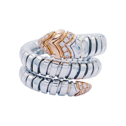 Bague Bulagri, "Serpenti", acier, or, diamants - Castafiore