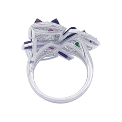 Bague CARTIER "Caresse d'Orchidées" en or blanc, diamants, pierres de couleurs. - Castafiore