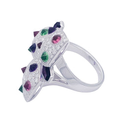 Bague CARTIER "Caresse d'Orchidées" en or blanc, diamants, pierres de couleurs. - Castafiore