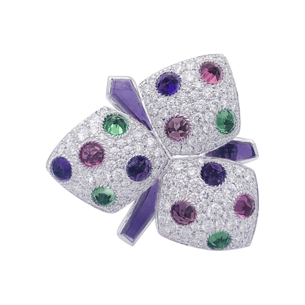 Bague CARTIER "Caresse d'Orchidées" en or blanc, diamants, pierres de couleurs. - Castafiore