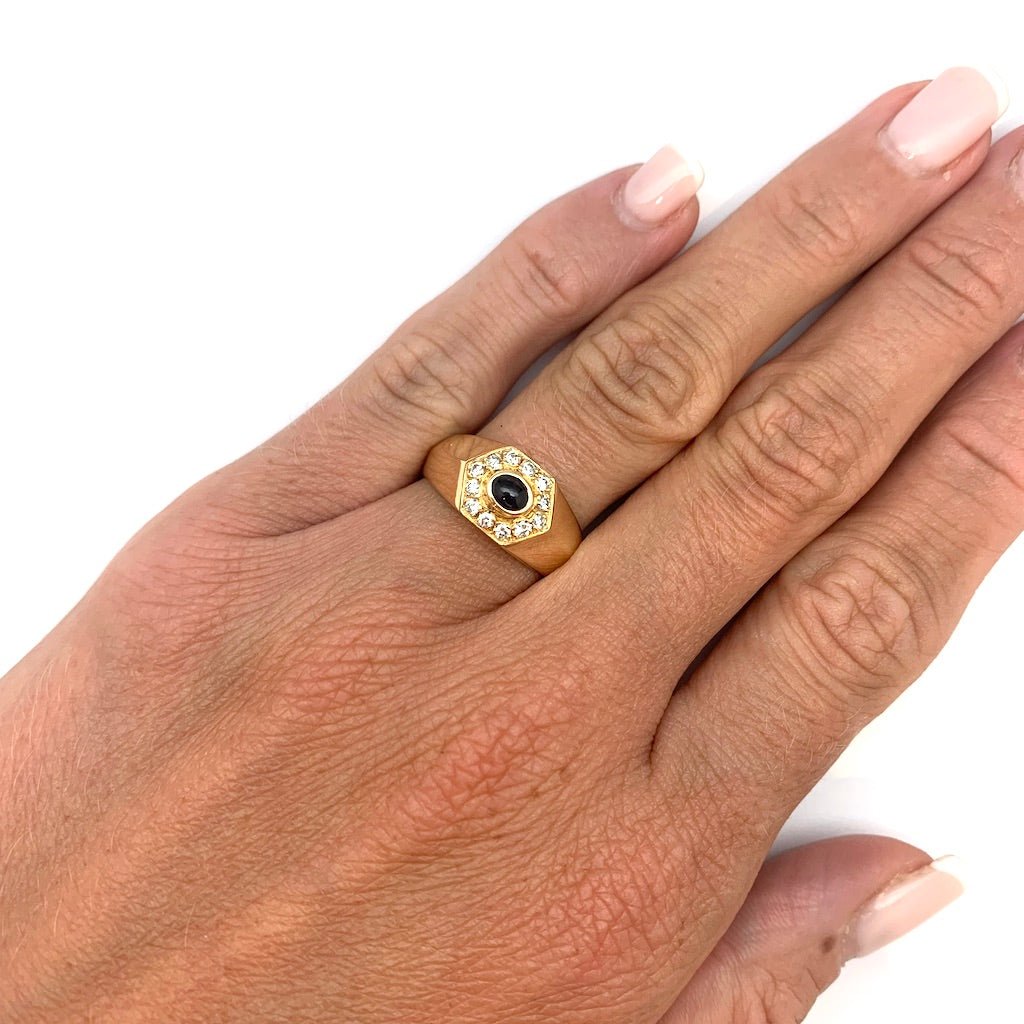 Bague CARTIER en or jaune, saphir et diamants - Castafiore