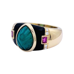 Bague CARTIER, "Gaïa", en or jaune et pierres de couleurs. - Castafiore