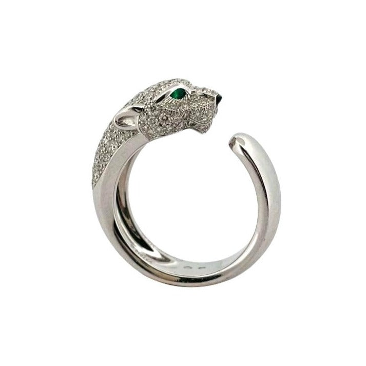 Bague CARTIER Panthère "Massai" en or blanc émeraudes, onyx et diamants - Castafiore