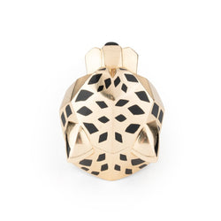 Bague CARTIER "Tête de panthère" en or jaune, laque noire, onyx et péridots - Castafiore