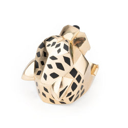 Bague CARTIER "Tête de panthère" en or jaune, laque noire, onyx et péridots - Castafiore