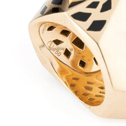 Bague CARTIER "Tête de panthère" en or jaune, laque noire, onyx et péridots - Castafiore