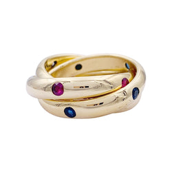 Bague CARTIER"Constellation"en or jaune saphirs, rubis et diamants - Castafiore