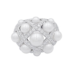 Bague Chanel, "Baroque", or blanc, diamants, perles de culture - Castafiore