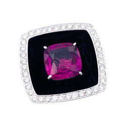 Bague CHANEL "Nuit Noire" en or blanc, saphir rose, diamants et émail - Castafiore