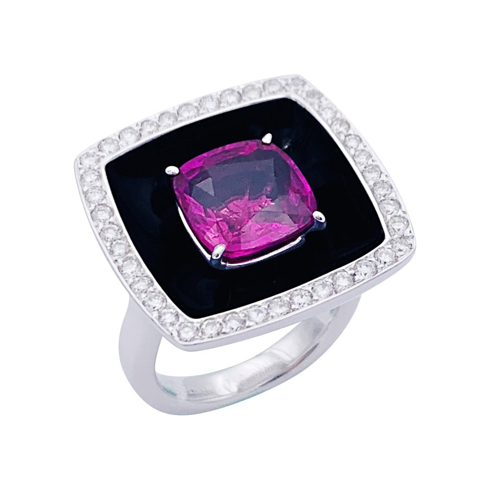Bague CHANEL "Nuit Noire" en or blanc, saphir rose, diamants et émail - Castafiore