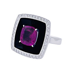 Bague CHANEL "Nuit Noire" en or blanc, saphir rose, diamants et émail - Castafiore