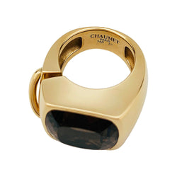 Bague chevalière CHAUMET, "Lien", or jaune, quartz fumé - Castafiore