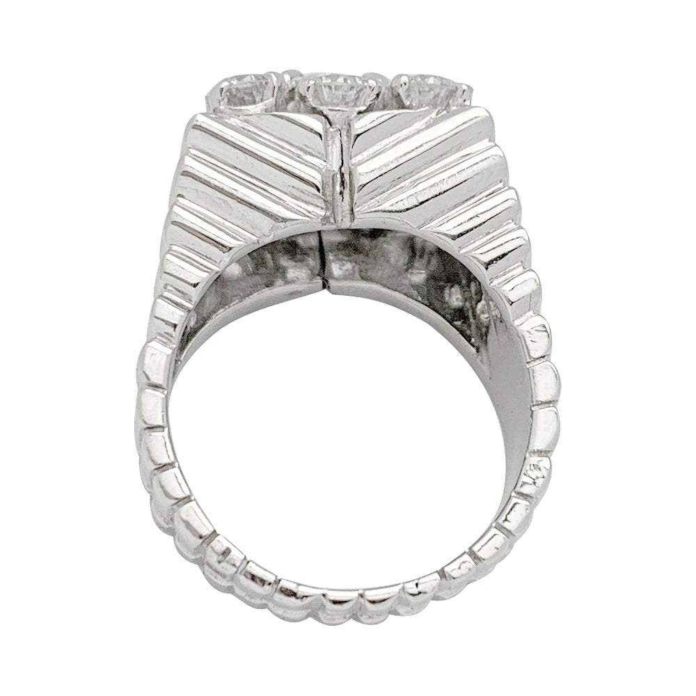 Bague chevalière vintage, platine et diamants - Castafiore