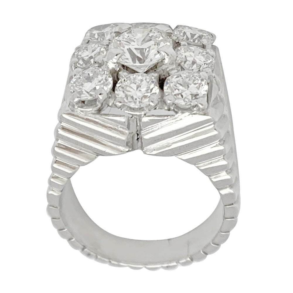 Bague chevalière vintage, platine et diamants - Castafiore