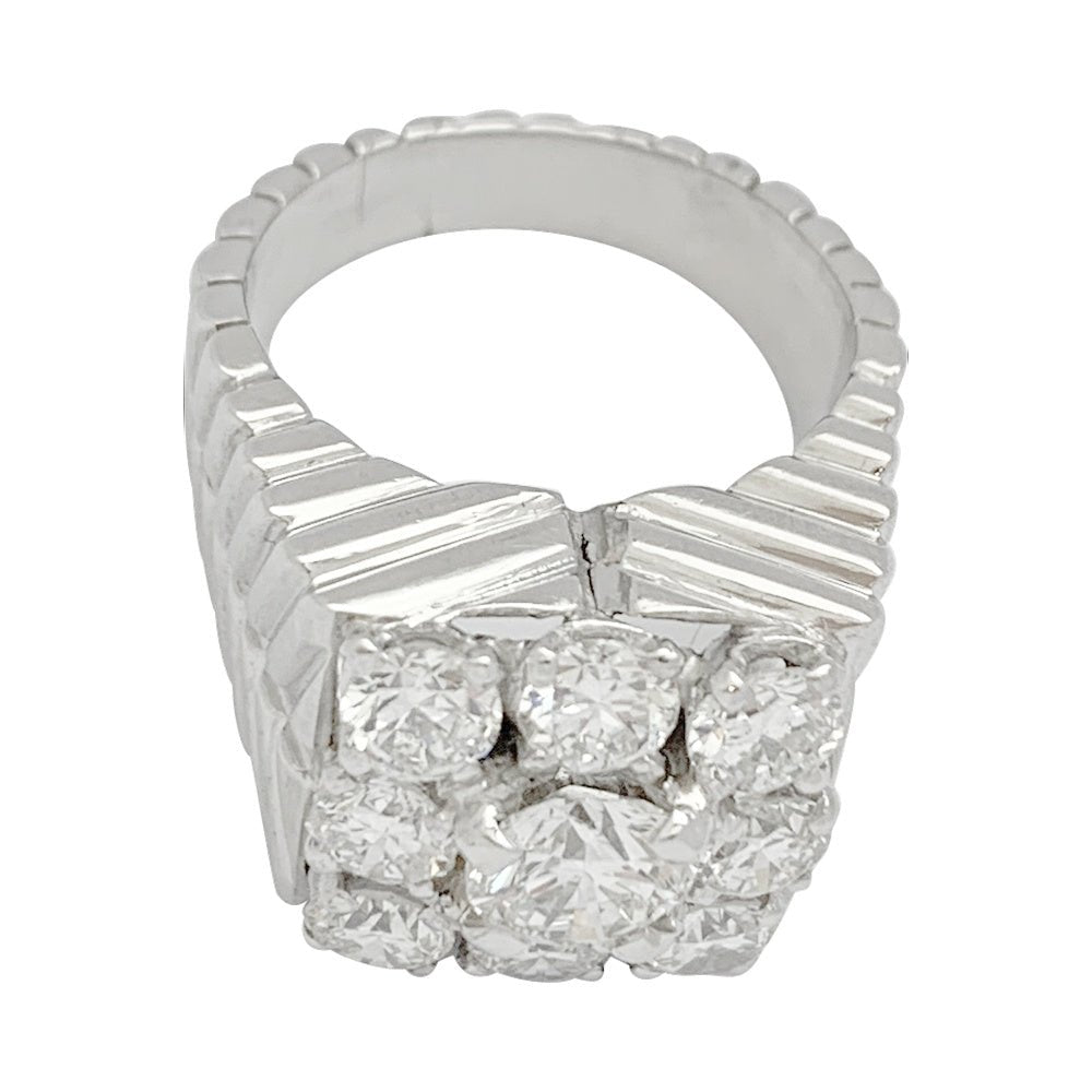 Bague chevalière vintage, platine et diamants - Castafiore