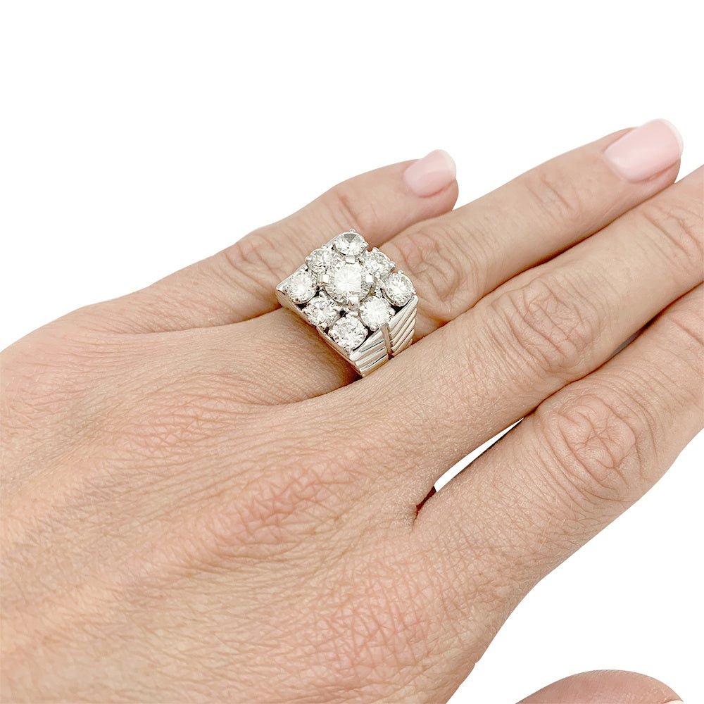 Bague chevalière vintage, platine et diamants - Castafiore