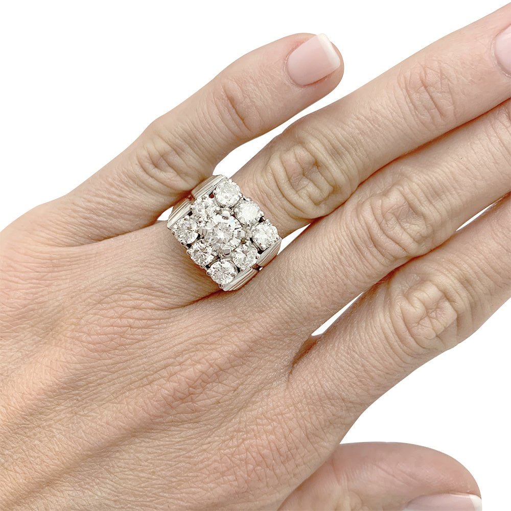 Bague chevalière vintage, platine et diamants - Castafiore