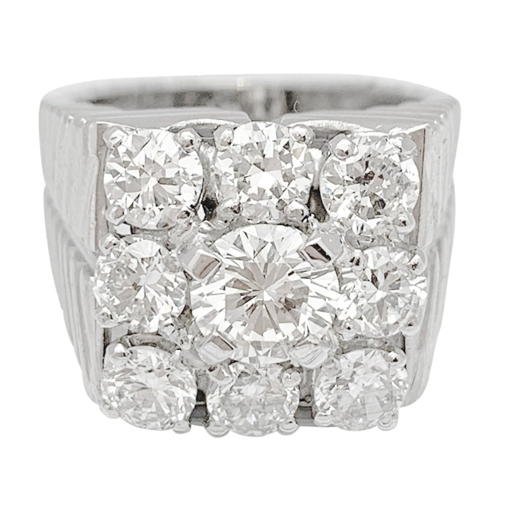 Bague chevalière vintage, platine et diamants - Castafiore