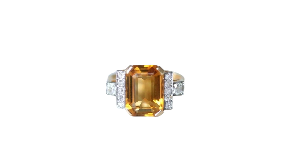 Bague cocktail citrine et diamants - Castafiore