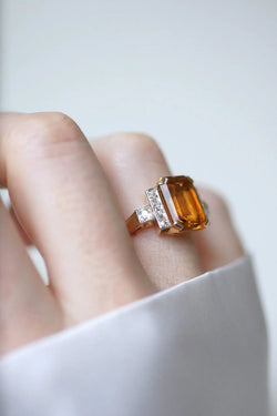 Bague cocktail citrine et diamants - Castafiore