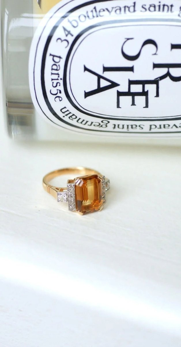 Bague cocktail citrine et diamants - Castafiore