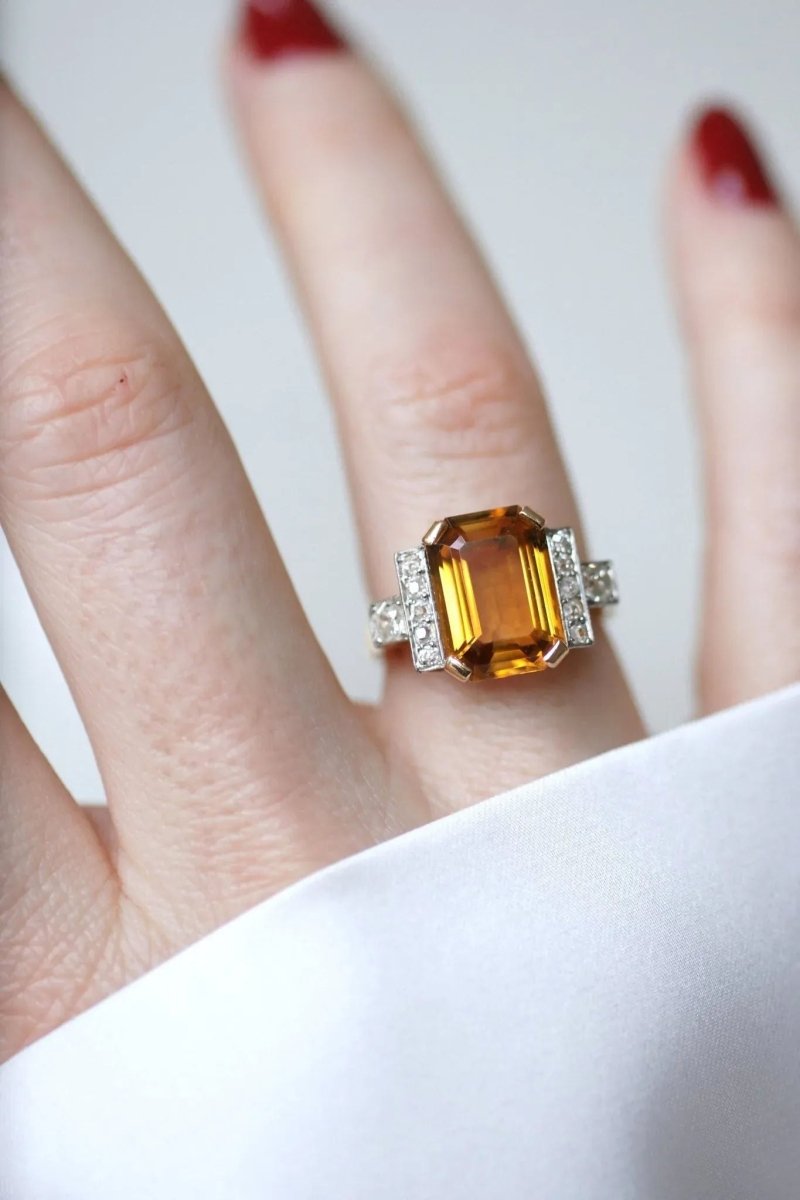 Bague cocktail citrine et diamants - Castafiore