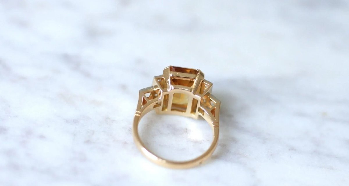 Bague cocktail citrine et diamants - Castafiore