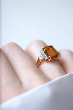 Bague cocktail citrine et diamants - Castafiore