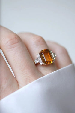 Bague cocktail citrine et diamants - Castafiore