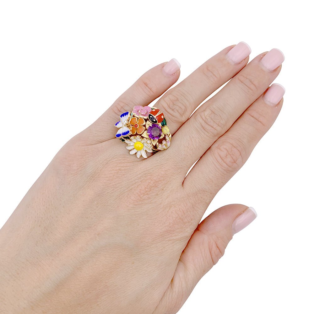 Bague Cocktail DIOR "Diorette" en or jaune, émail, améthyste et diamant - Castafiore