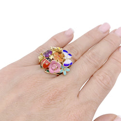 Bague Cocktail DIOR "Diorette" en or jaune, émail, améthyste et diamant - Castafiore